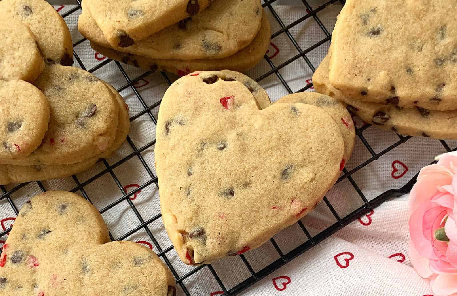 Heart shaped chocolate chip cookies.