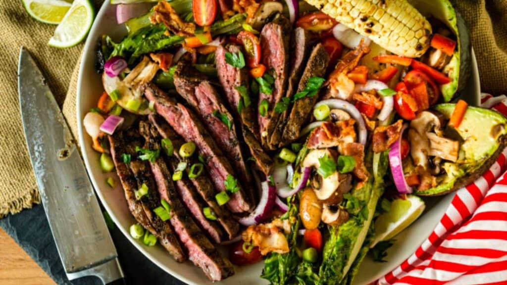 Grilled Coffee Crusted Flank Steak Salad.