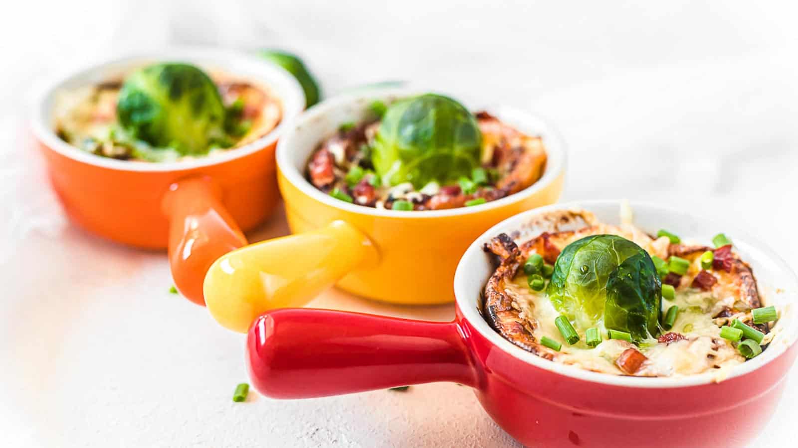 Brussles sprouts inside mini casseroles. 