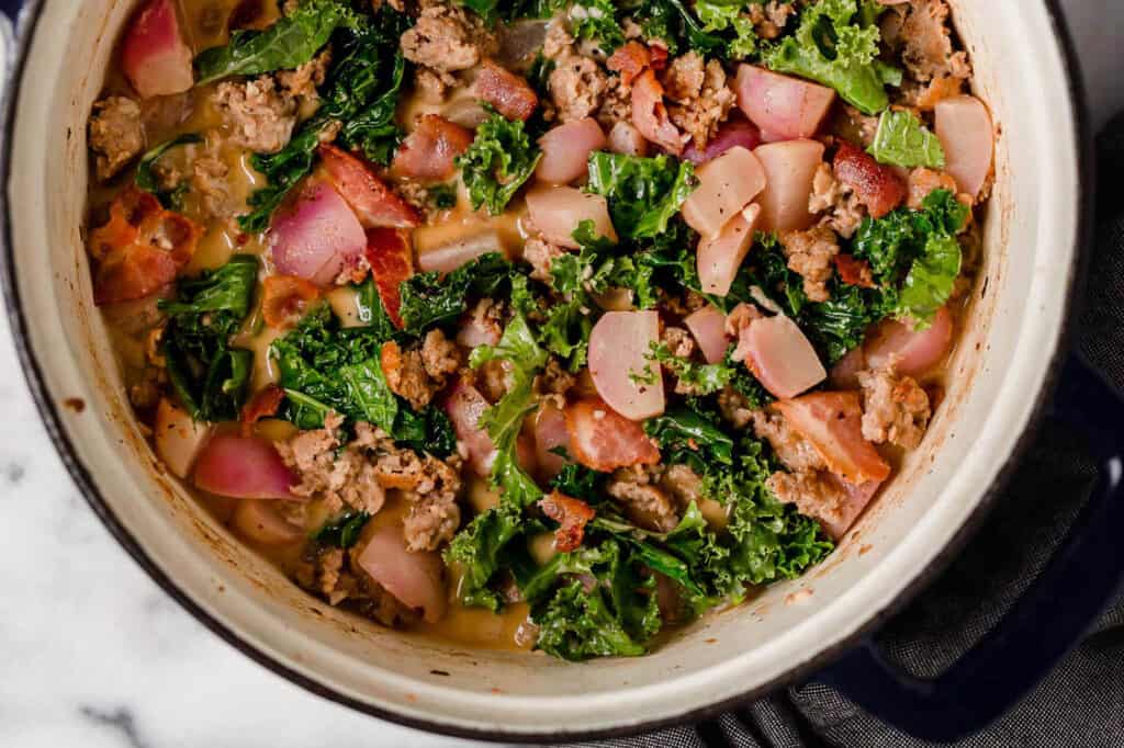 Keto zuppa toscana in a pot.