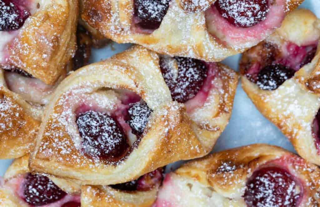 Baked cherry danishes.