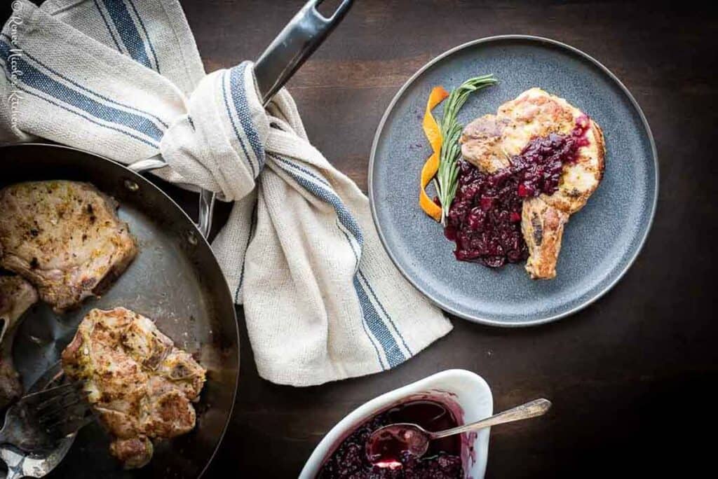 Pork Chops and Applesauce with Blackberries