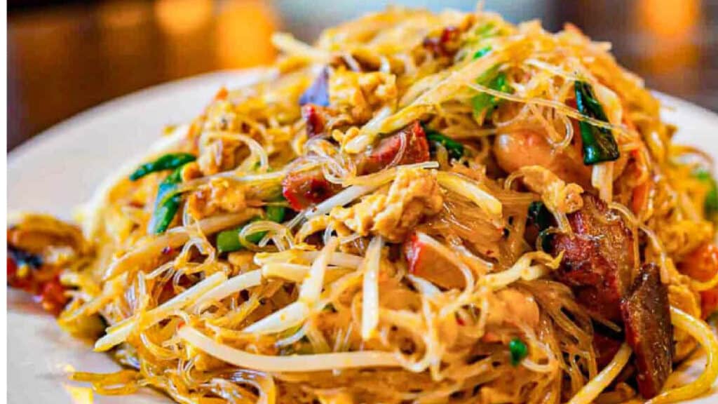 Singapore noodles with pork and shrimp.