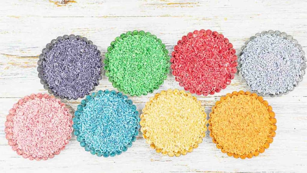 Sugar-Free Sprinkles inside containers in colors.