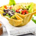 Taco salad in edible salad bowl.