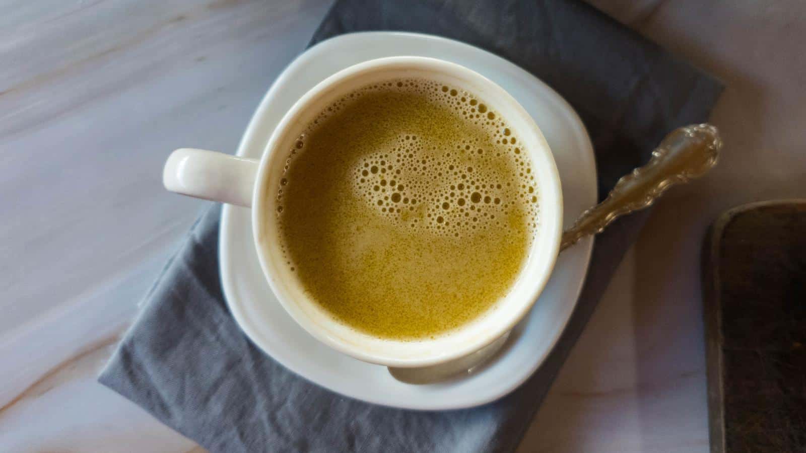 Tibetan Butter Tea Recipe in mug on saucer.