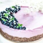 Keto No Bake Blueberry Cheesecake with blueberries on top.