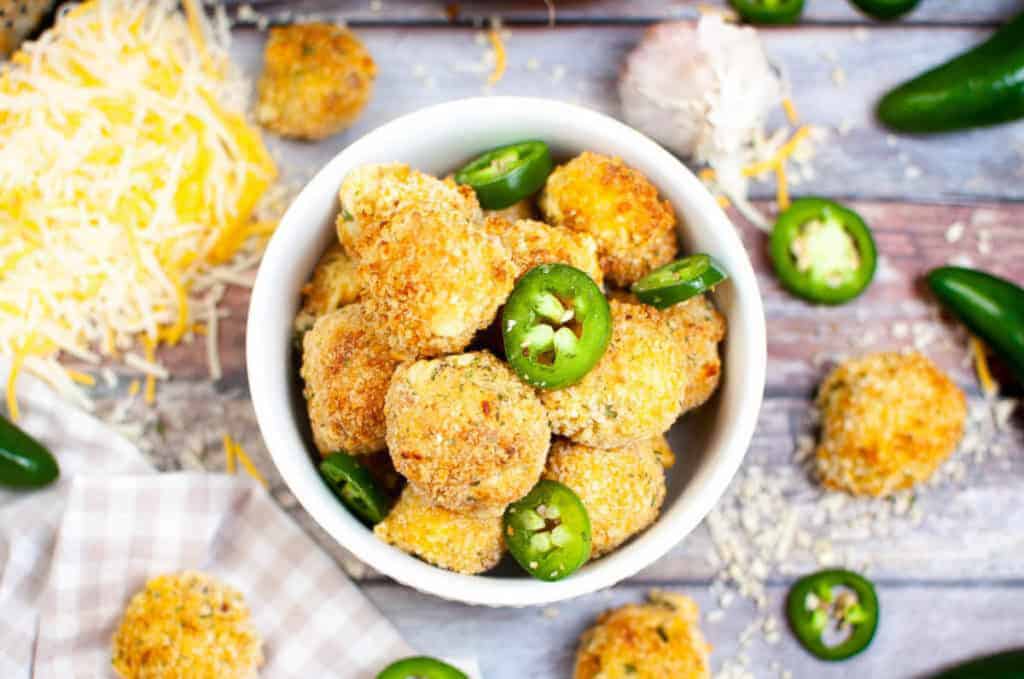 Bowl of jalapeno popper bites.