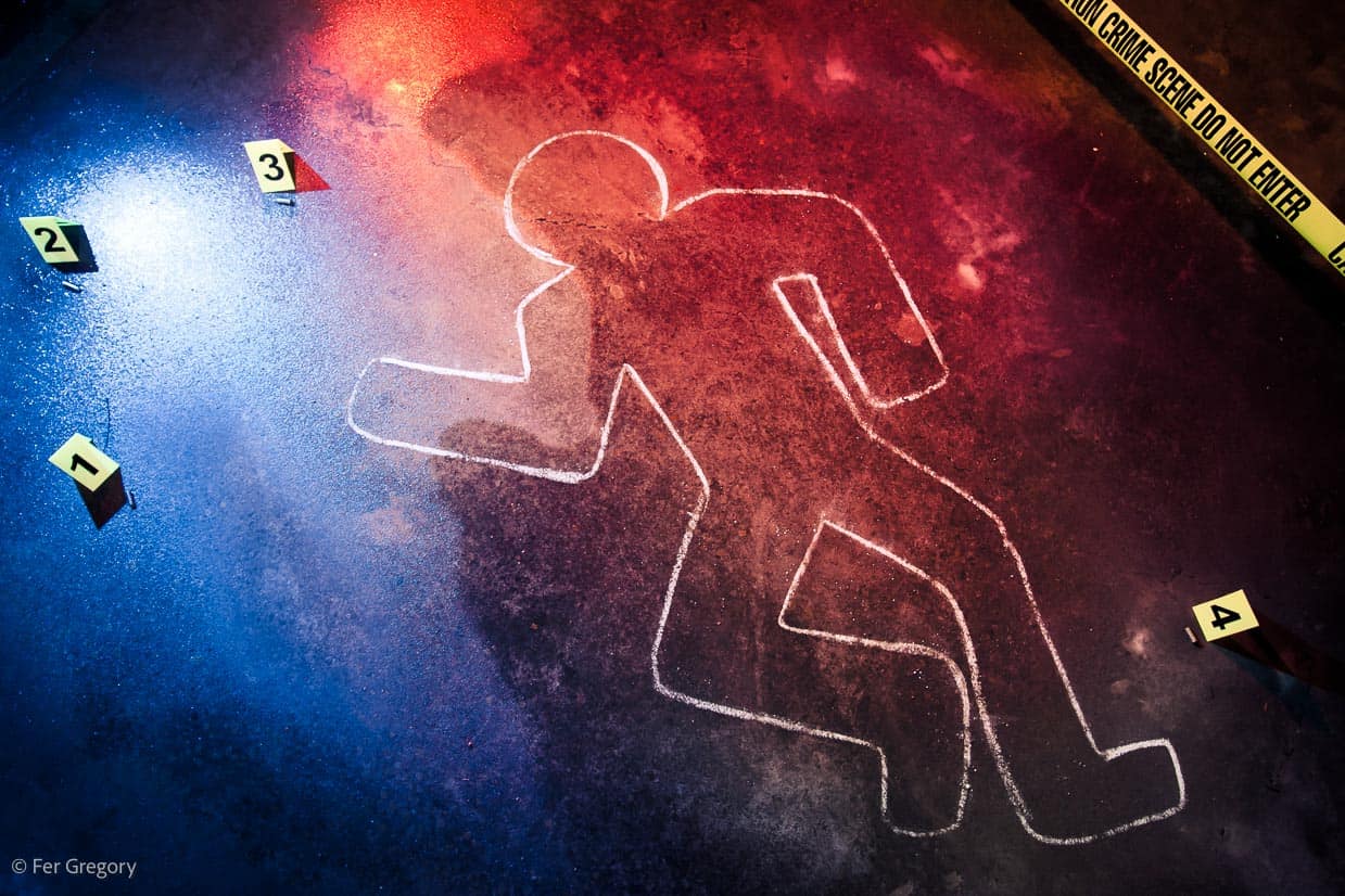 Outline of a body in a crime scene.