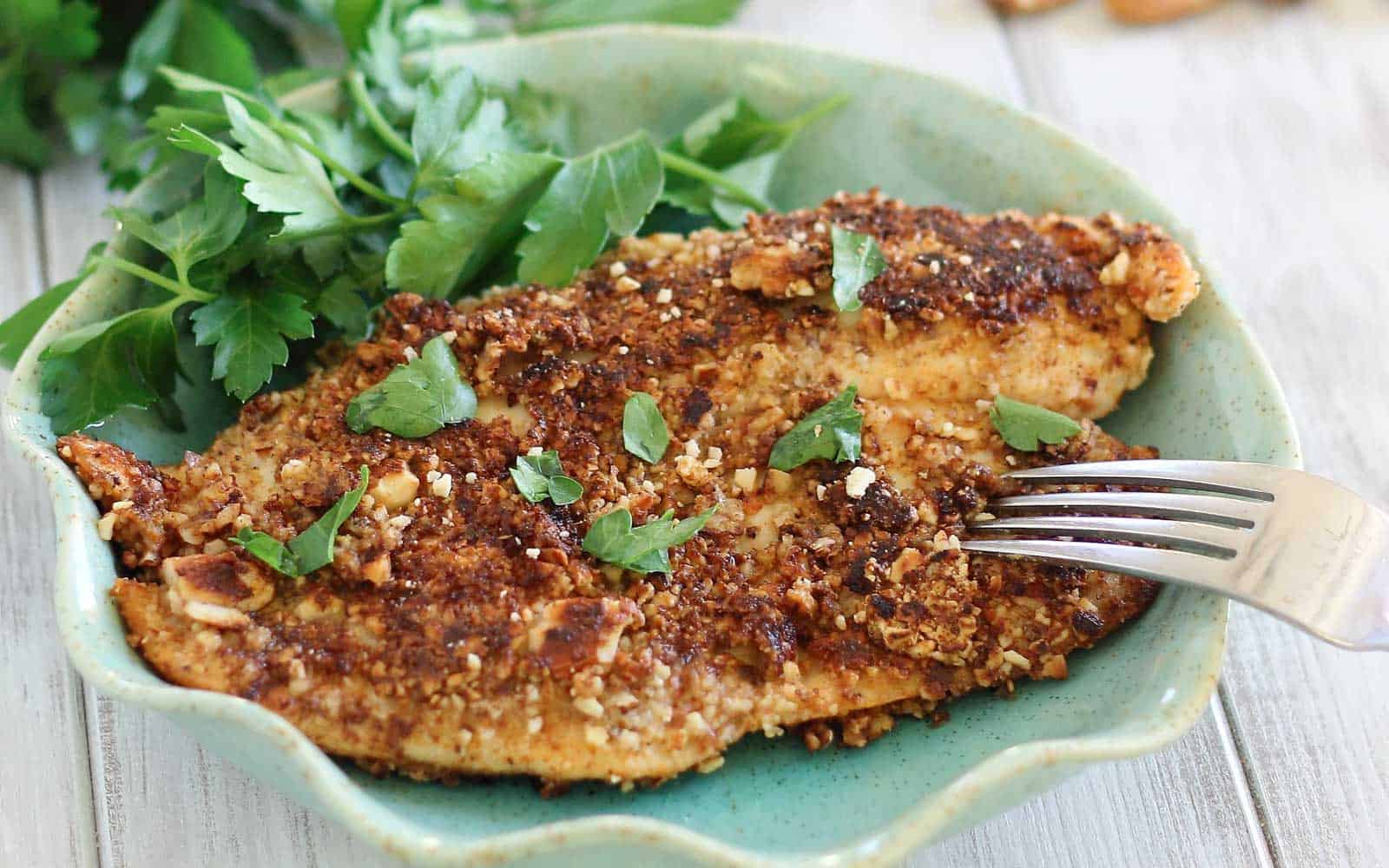 Almond crusted tilapia with fresh herbs.