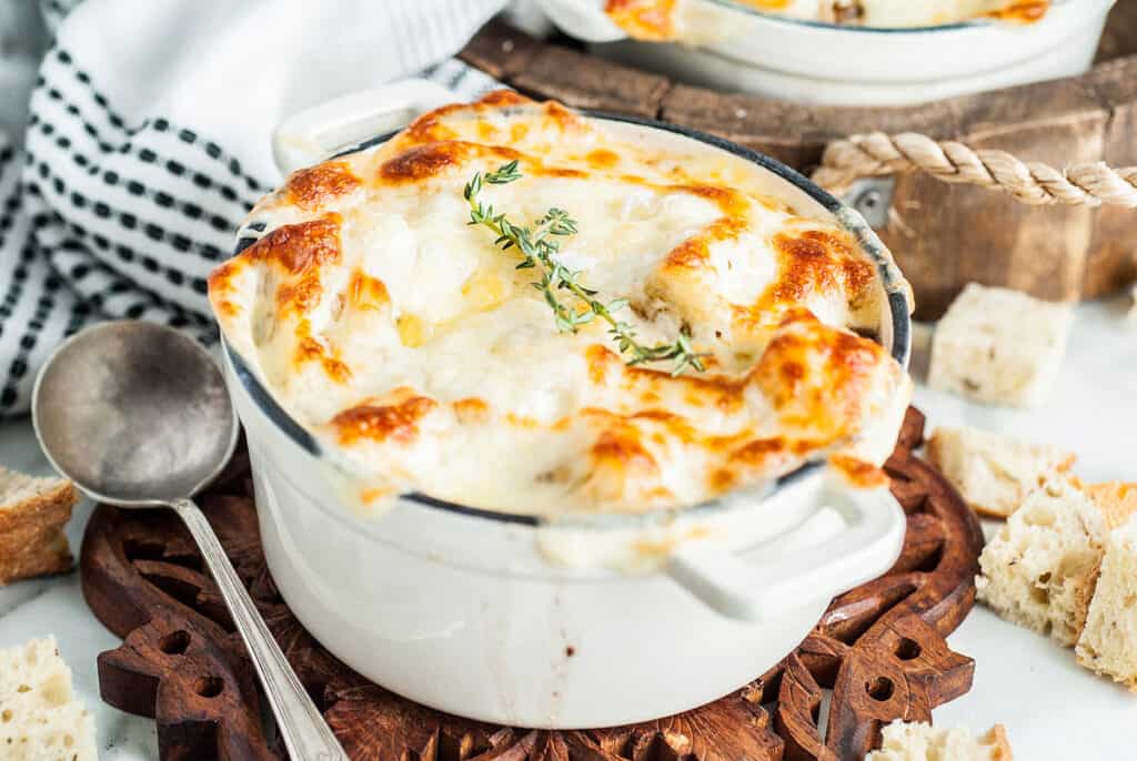 Onion Soup with Fontina and Mozzarella