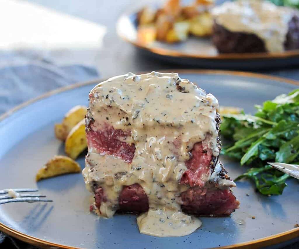 Grilled Filet Mignon with Peppercorn Sauce