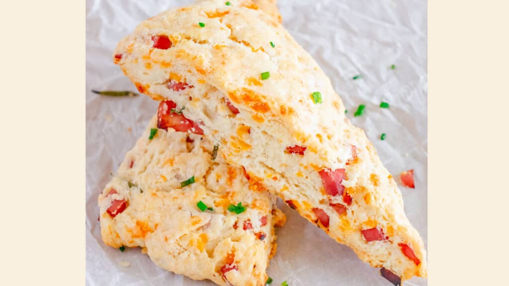 Two ham and cheese scones.