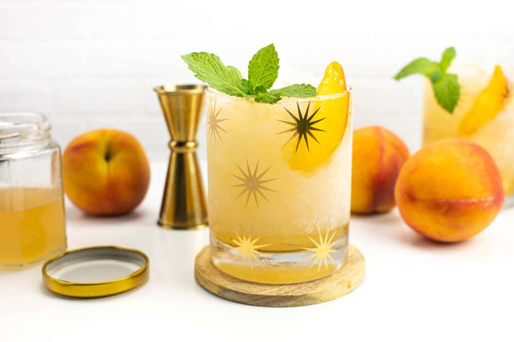 peaches and a peach whiskey smash and syrup.