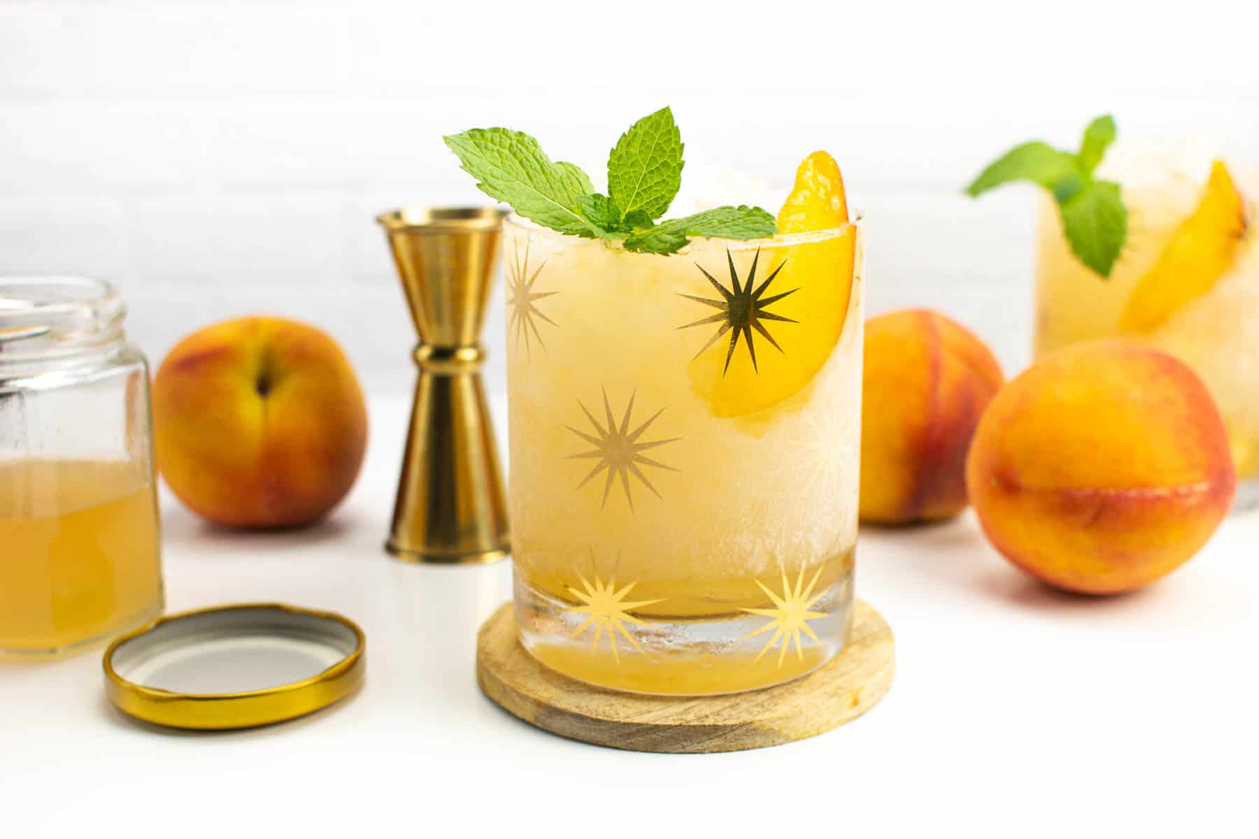 Peaches and a peach whiskey smash and syrup.