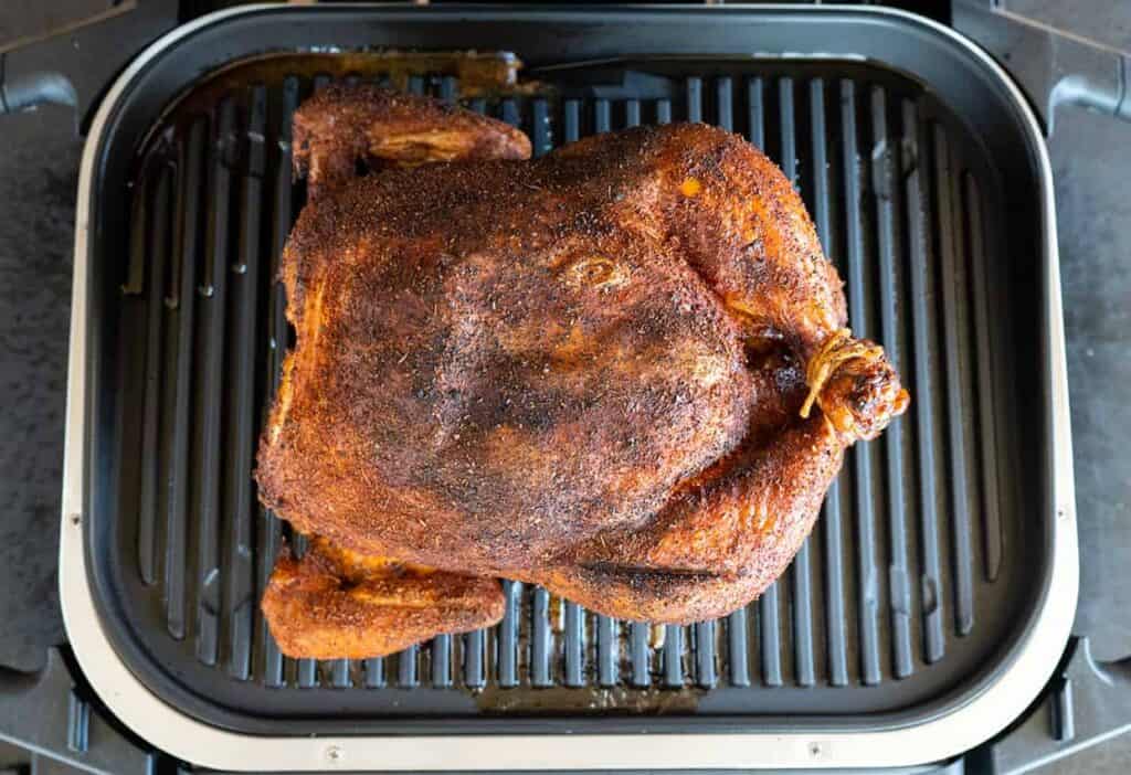 smoked whole chicken on ninja woodfire grill.