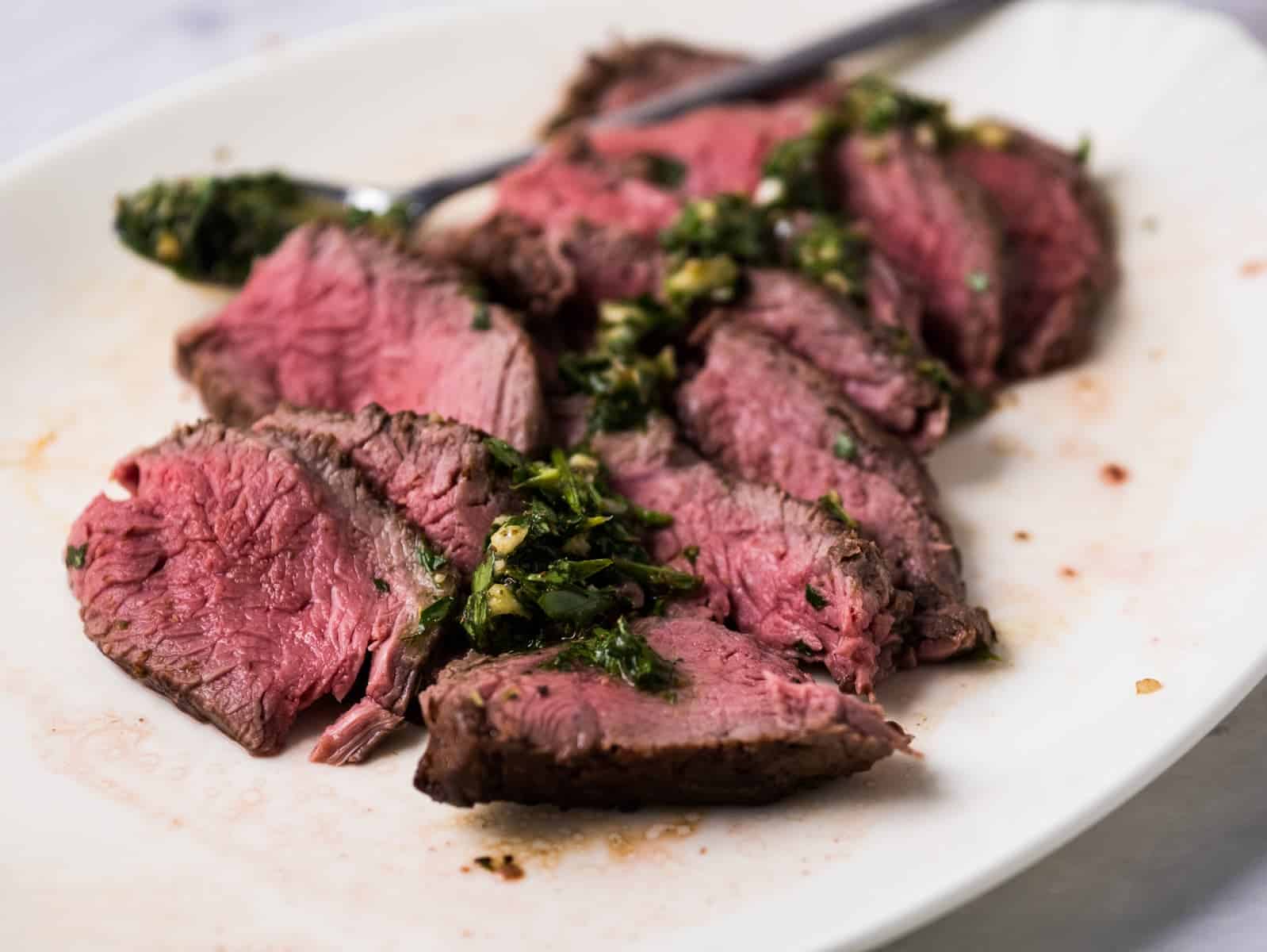 Sous vide ribeye on a plate.