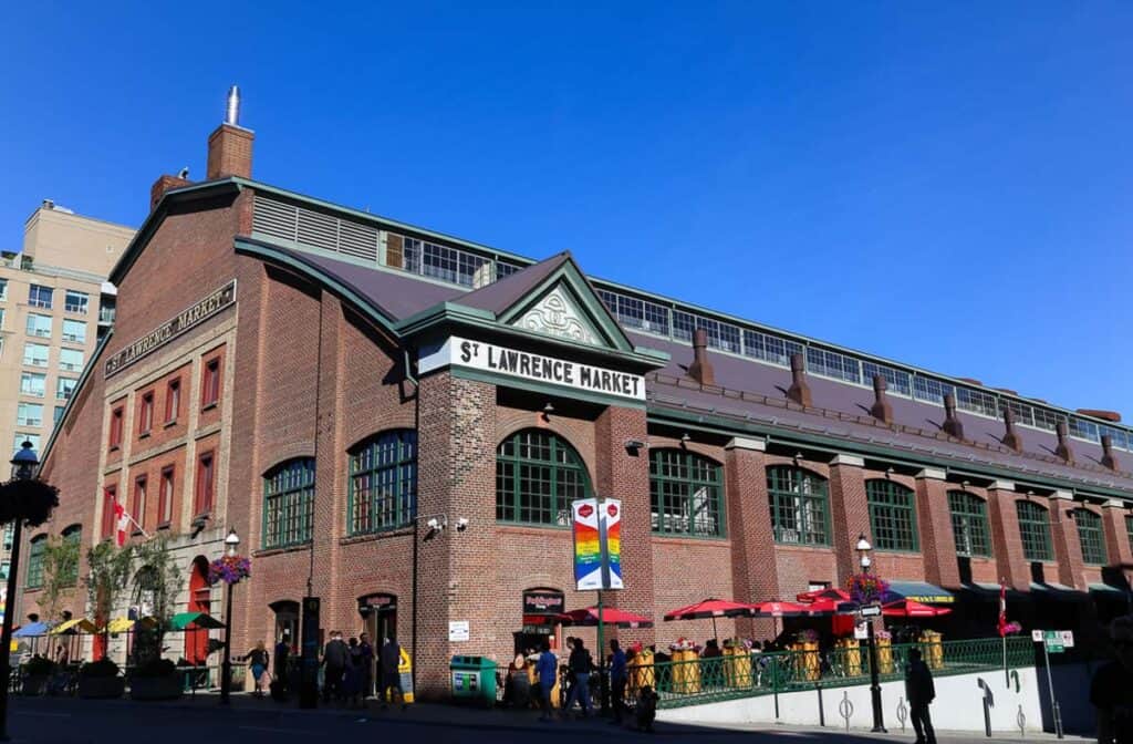 A photo of the exterior of the St. Lawrence Market in Toronto.
