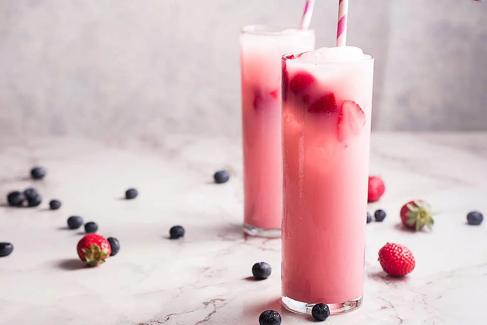 Two glasses of homemade Starbucks pink drink.