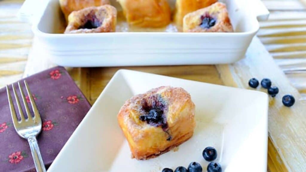 blueberry sauce piped into Hawaiian sweet rolls.