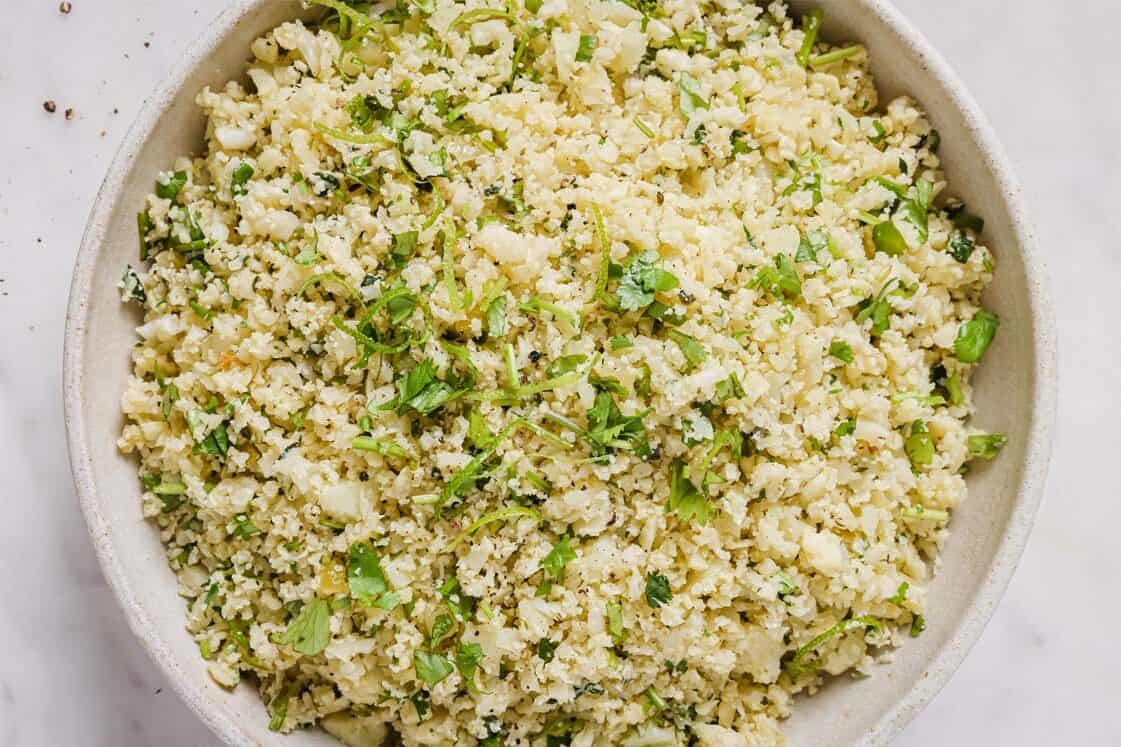 A bowl of cilantro lime cauliflower rice.