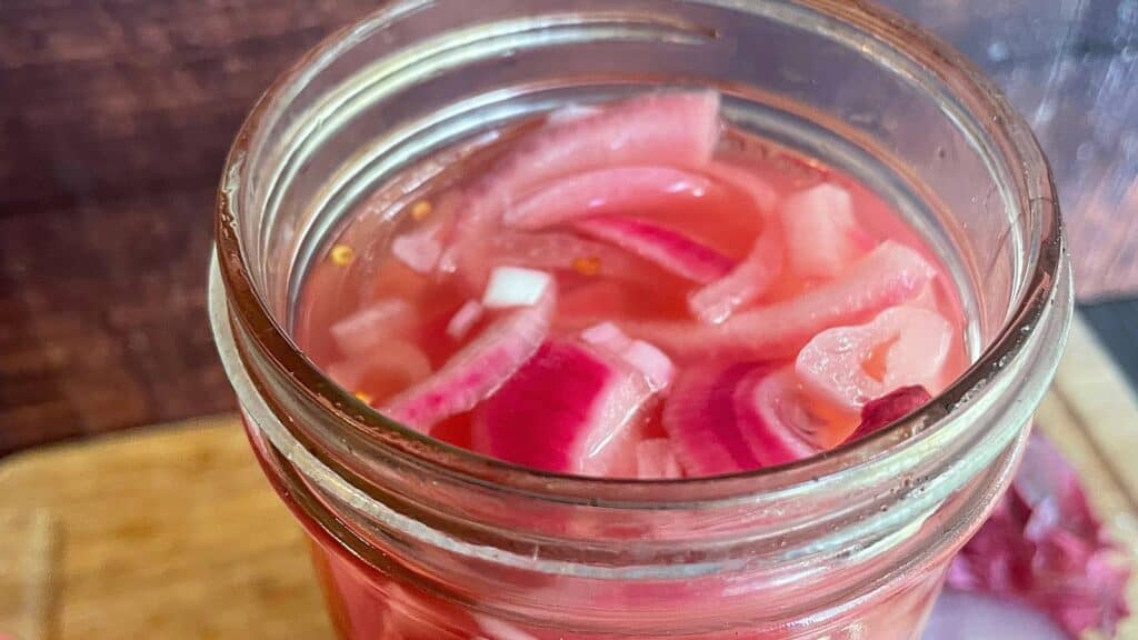 Easy pickled red onions in jar.