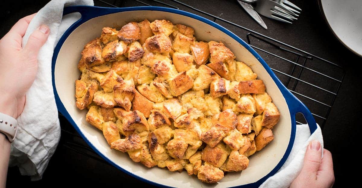 A pan of French toast bake.