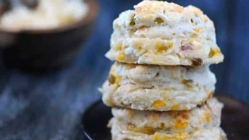 stack of hatch cheddar biscuits.