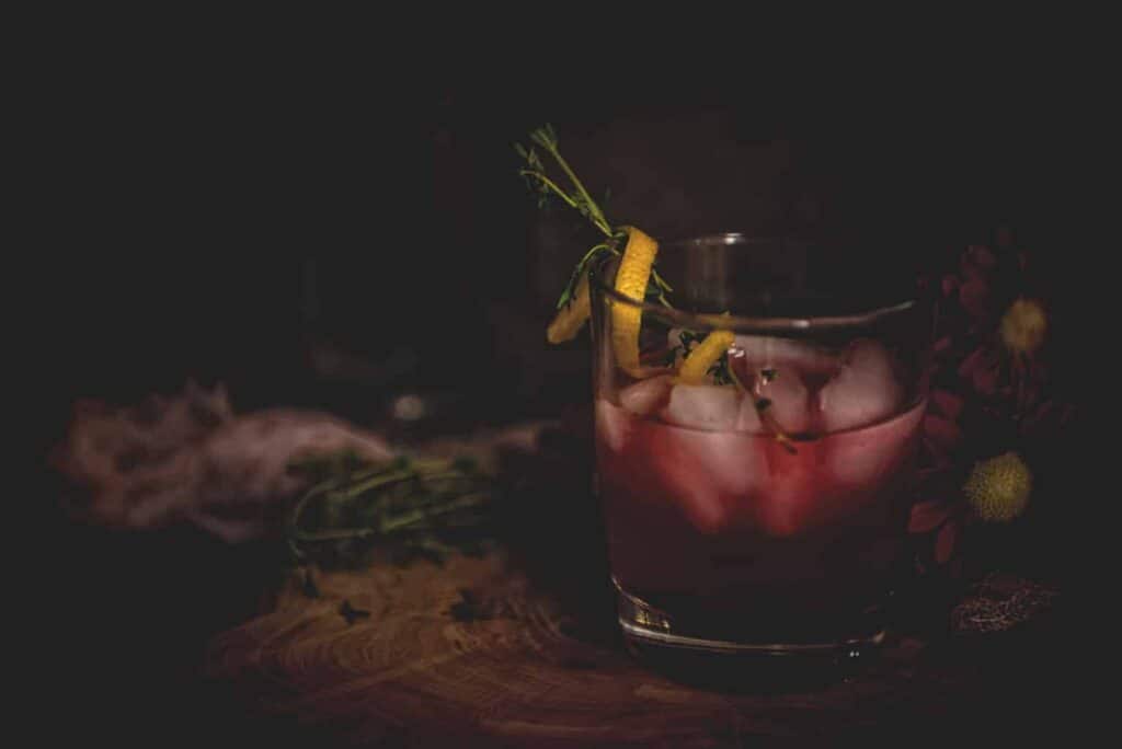 Dark moody image of a cocktail.