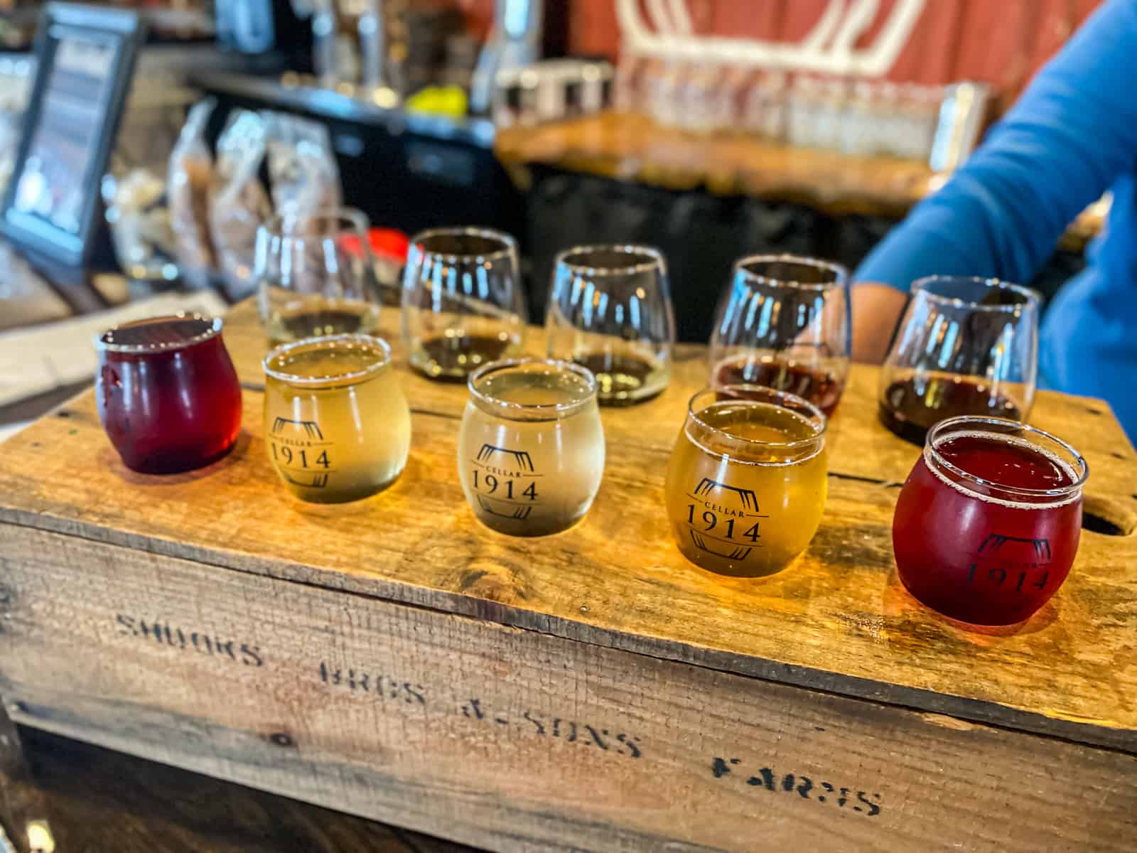 Small glasses of cider and wine at a Michigan Winery.