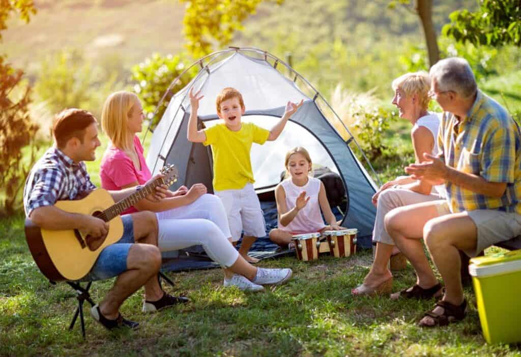 Multi-generational family camping games.