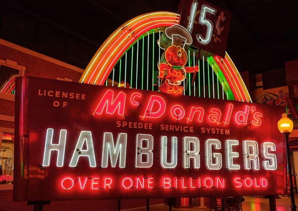 Old time single arch neon McDonald's sign at the American Sign Museum.