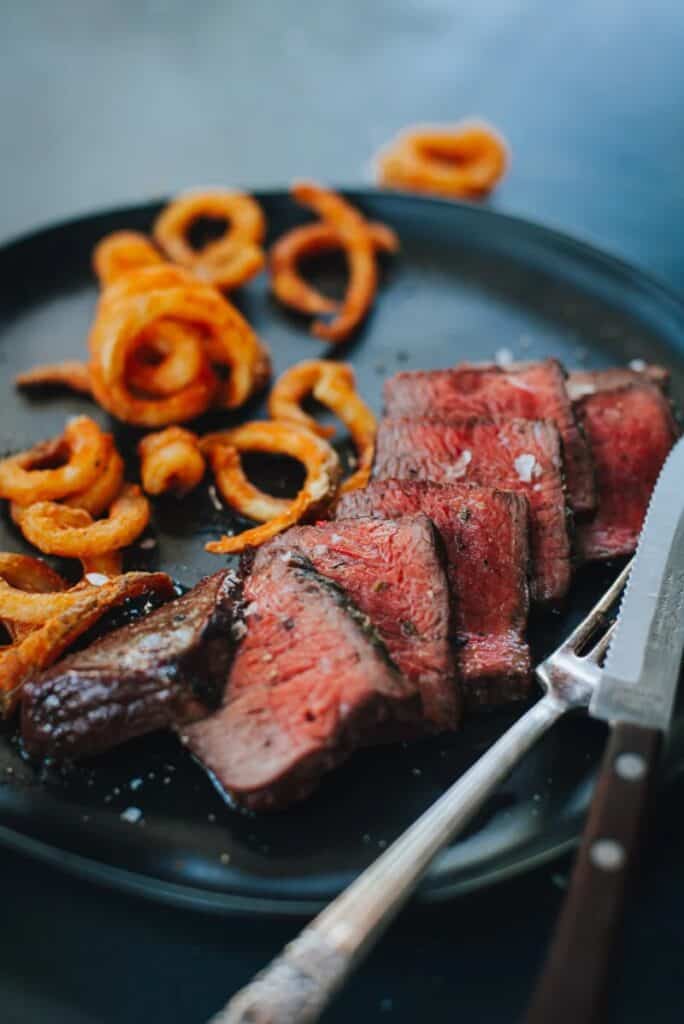 Sliced sirloin steaks. 