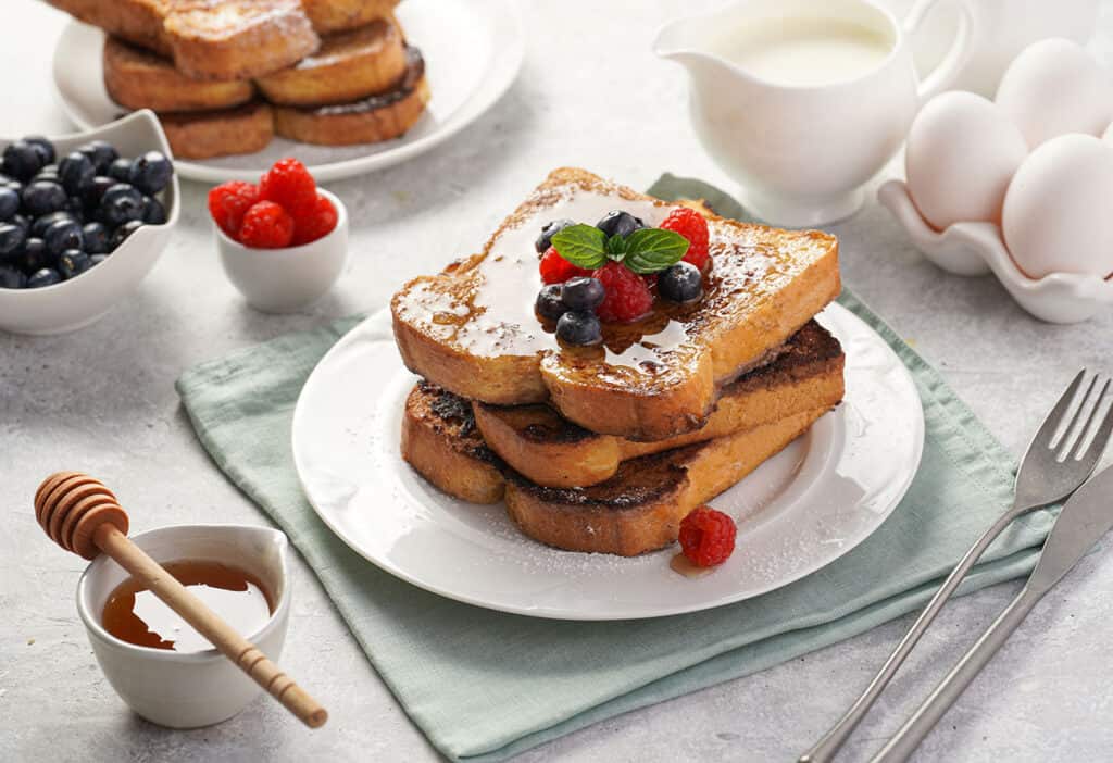 French toast stacked with berries.