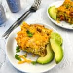 Two servings of Cowboy Cornbread Casserole on plates.