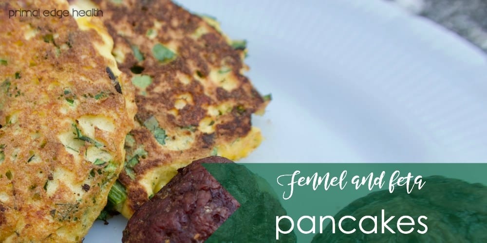 fennel and feta pancakes with text