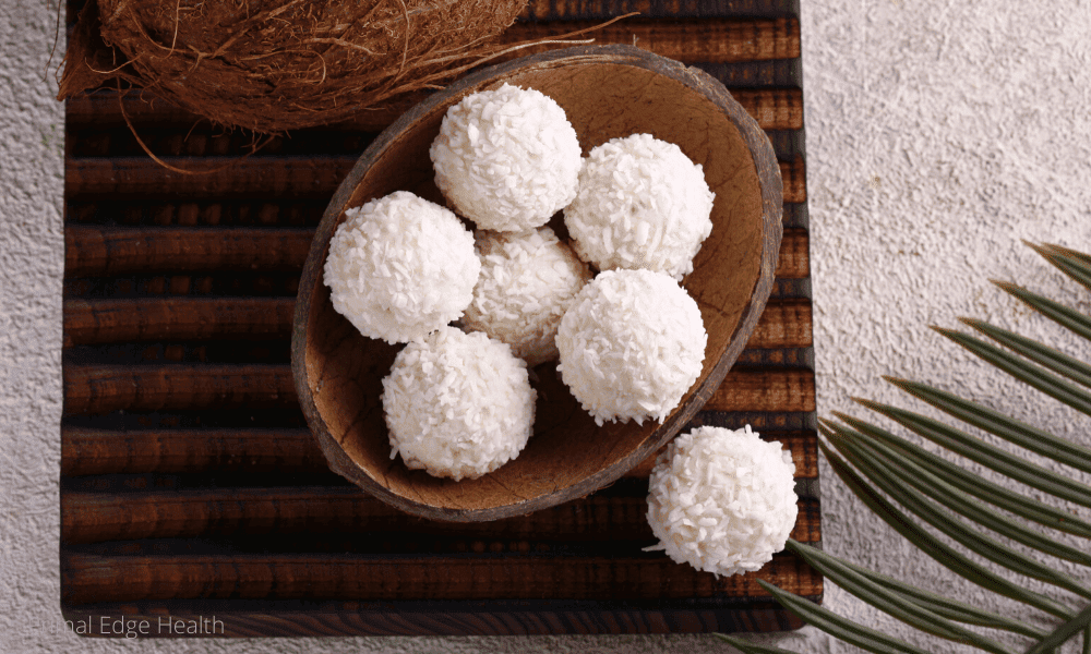 coconut macaroons in a coconut shell