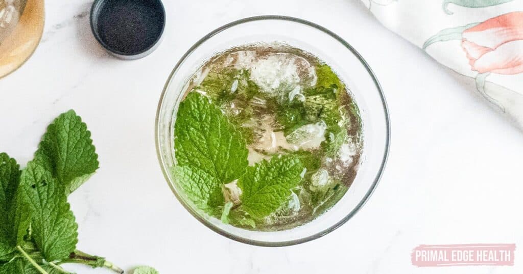 sugar-free mint julep in glass with ice and fresh mint