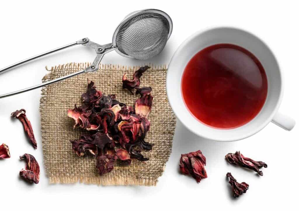 Hibiscus loose leaf tea for making a drink.