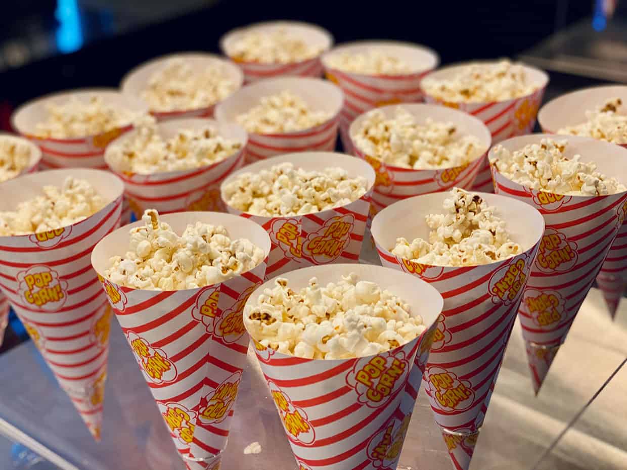 Movie snacks - popcorn in individual serving containers.