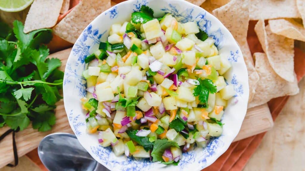 Pineapple habanero salsa in a bowl.