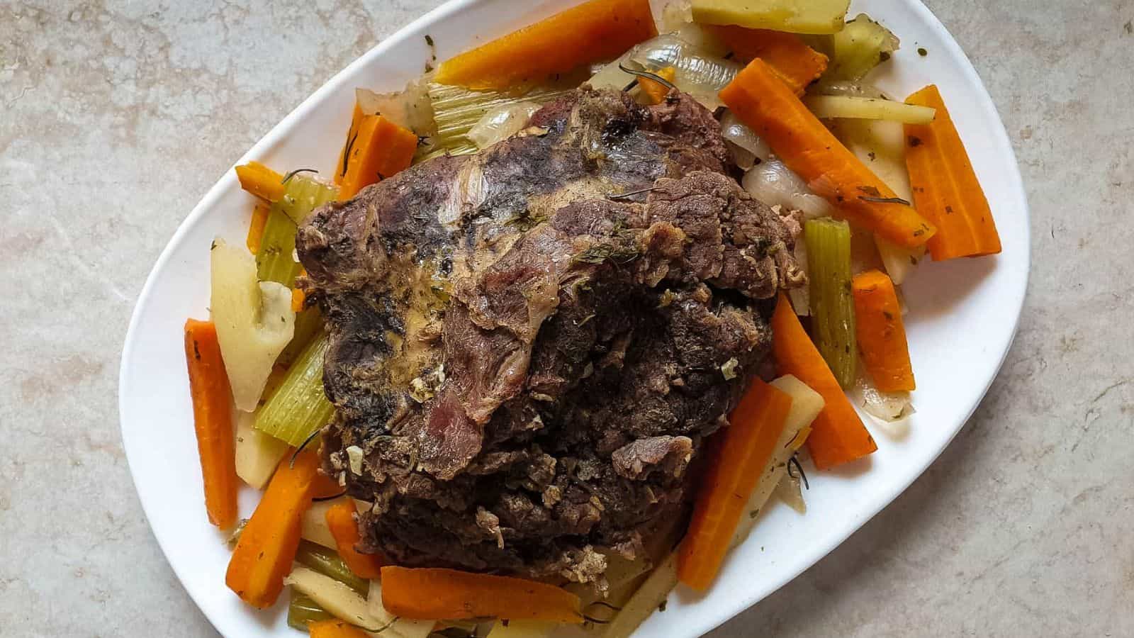 A picture of Slow Cooker Pot Roast with carrot and parsnip.
