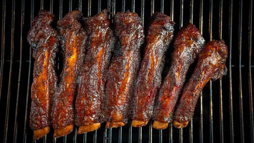 slab of beef back ribs on grill.