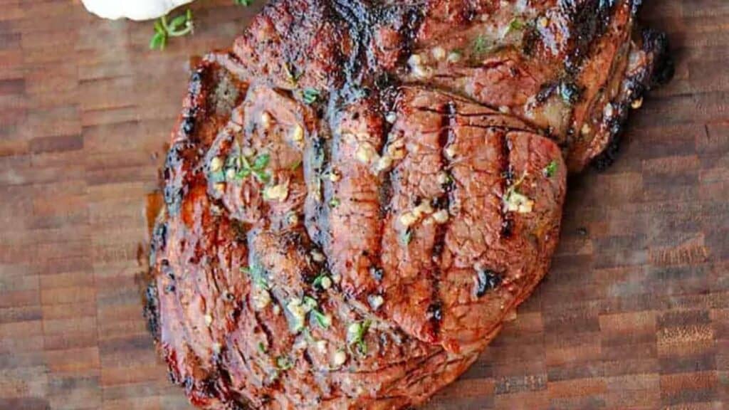 Grilled ribeye steak.