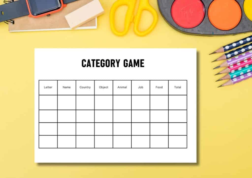 Closeup of images of printable category game.