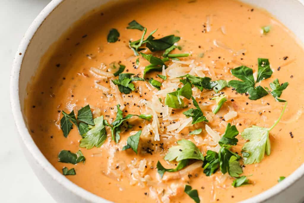 Creamy Italian sausage soup in a bowl.