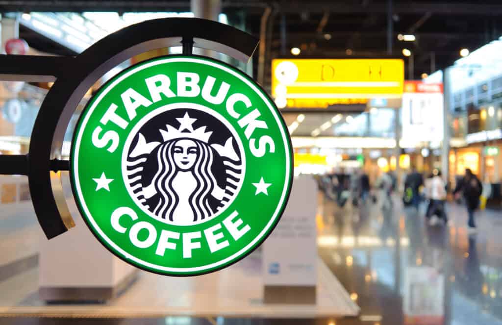 Starbucks coffee logo in Amsterdam Airport.