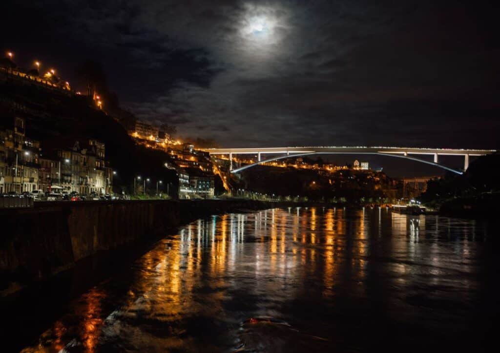 View from the Douro River at night.