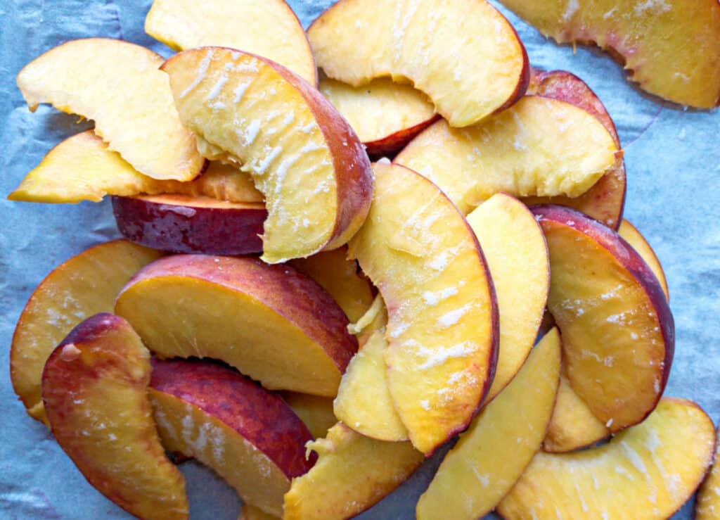 Frozen sliced peaches.