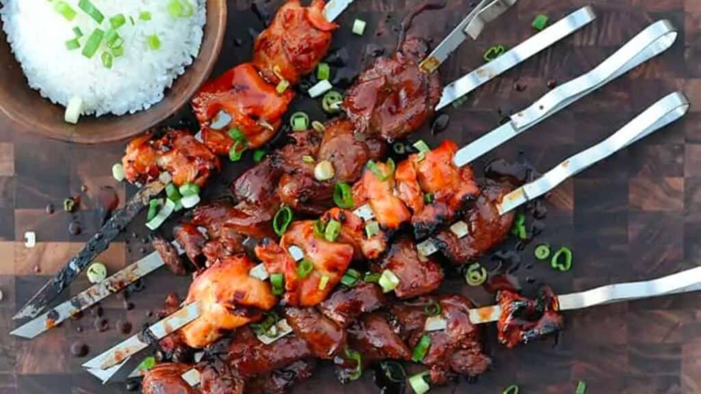 Skewers of pork and chicken Filipino BBQ.